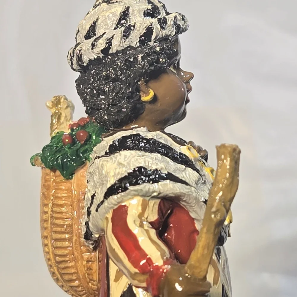 African Heritage Christmas Ornaments Set of 2 Boy with Elephant Girl with Basket - Picture 9 of 16